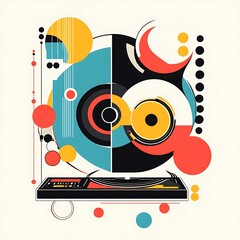 Obraz premium Abstract turntable design, geometric shapes, vibrant colors. Possible use graphic design, background for digital products