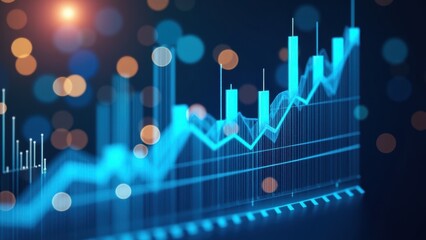 A Blue Data Graph Reveals an Upward Trend, Highlighted by Glowing Dots Against a Dark Background