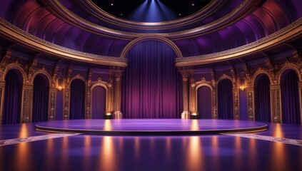 Purple golden ceremony award stage venue background.