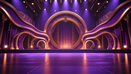 Purple golden ceremony award stage venue background.
