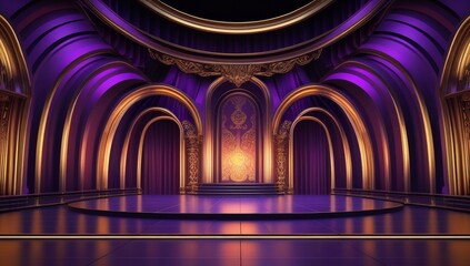 Purple golden ceremony award stage venue background.