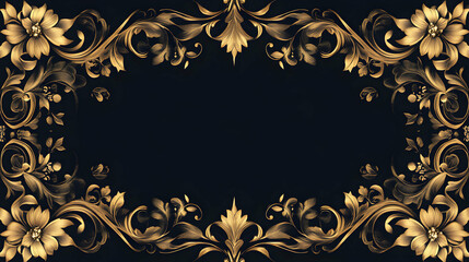 An ornate decorative border featuring gold floral patterns on a dark background.