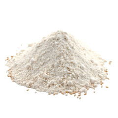 Handful of raw white flour. Ingredient for baking and cooking. Powdered product from wheat isolated on transparent background