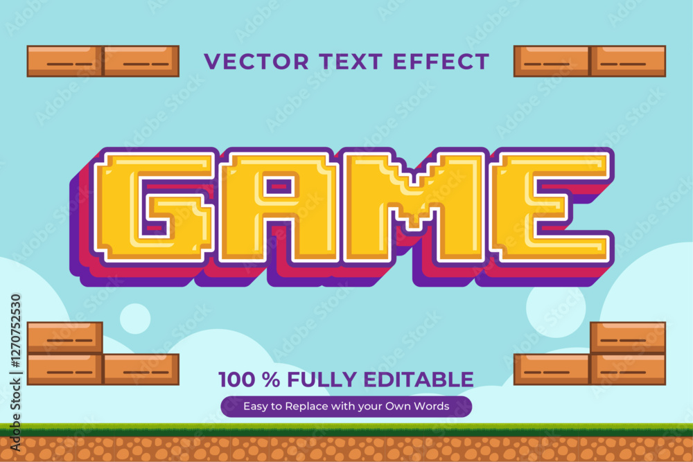 Fototapete editable pixel art game text effect. retro 8-bit style vector graphic