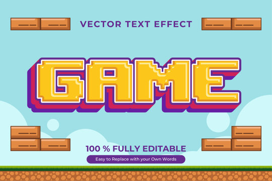Editable pixel art game text effect. Retro 8-bit style vector graphic