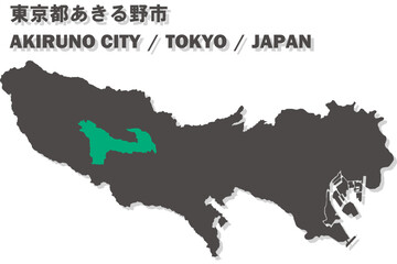 Obraz premium 日本地図-東京都-あきる野市ベクターイラストマップ
