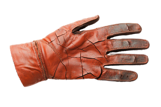 Ripped torn concept. Vintage leather glove with worn texture, suitable for nostalgic and classic themes.