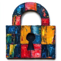 Colorful artistic lock sculpture art gallery visual art creative space close-up symbol of security
