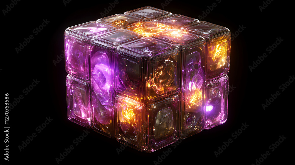 Poster luminous cube of intertwined energies a visual representation of connectedness and complex systems