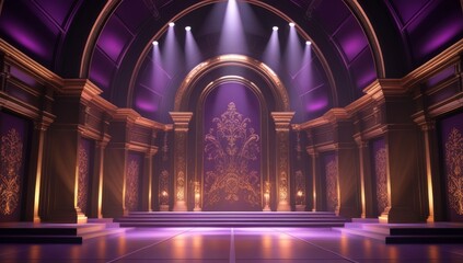 Purple golden ceremony award stage venue background.