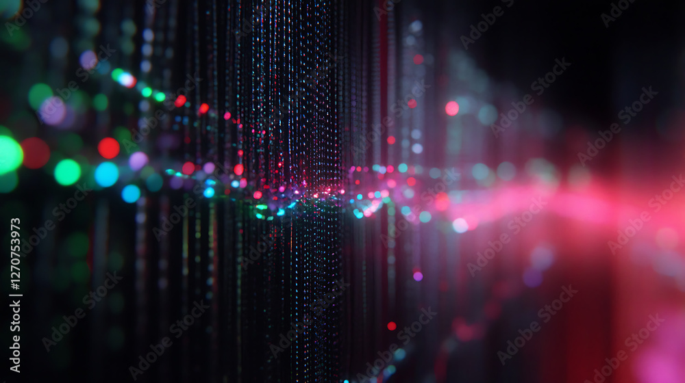 Poster luminous data streams visualization with vibrant bokeh effects technology innovation backdrop