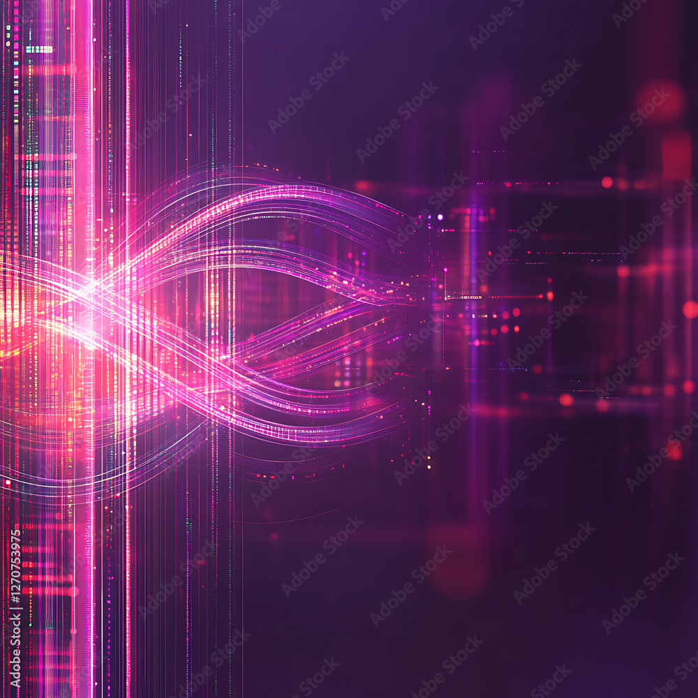 Poster luminous data streams abstract digital visualization with glowing lines and particle effects