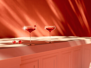 3d illustration of cherry in glass 