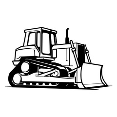Bulldozer icon, black and white PNG for construction and heavy machinery design