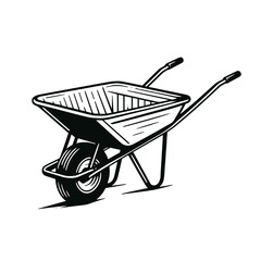 Construction wheelbarrow icon, black and white PNG for building and construction work