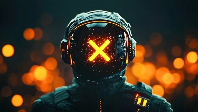 Futuristic Astronaut with Glowing X on Helmet in a Sci-Fi Environment