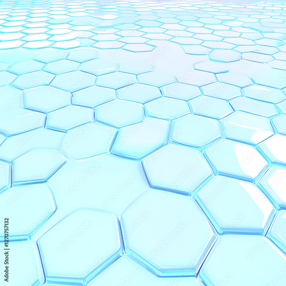 Poster luminous hexagonal patterned surface with a pale cyan hue creating a modern futuristic effect