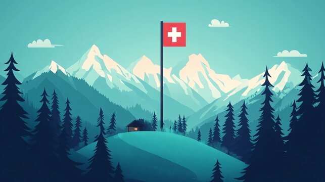 Swiss Day Vector Background to Celebrate Swiss National Day