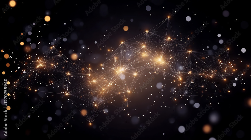 Poster luminous network abstract connection glowing dots and lines interconnected nodes data visualization