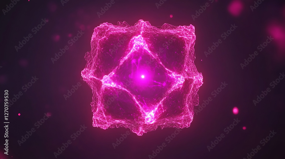 Poster luminous pink cube energetic core abstract rendering background for science and tech visuals