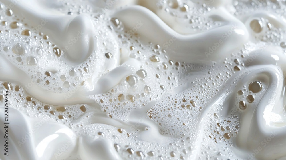 Poster Soft, creamy soap foam forms an intricate dance of swirling patterns, where tiny bubbles pop and create a tactile experience. The texture invites touch and exploration