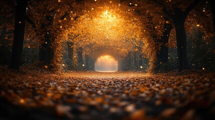 Golden autumnal pathway through a park