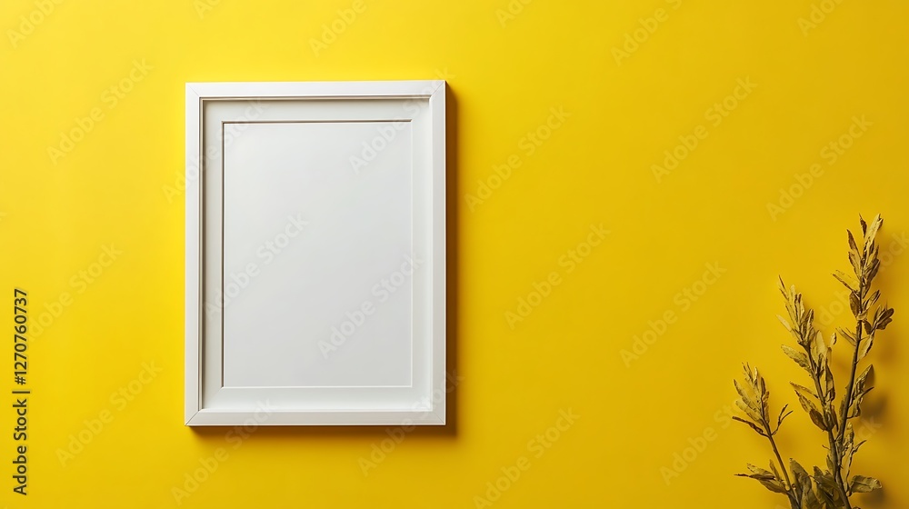 Poster empty white frame on yellow background