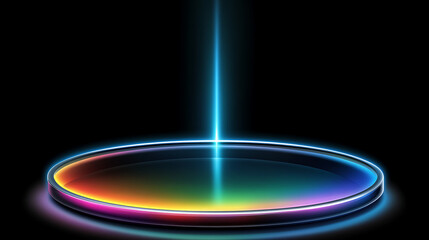 Luminous Spectrum Disk with Beam of Light in the Darkness Sci Fi Presentation Platform Concept