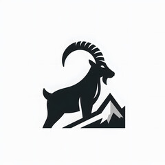 Flat and minimalist alpine goat logo icon of silhouette black shape design isolated on white background