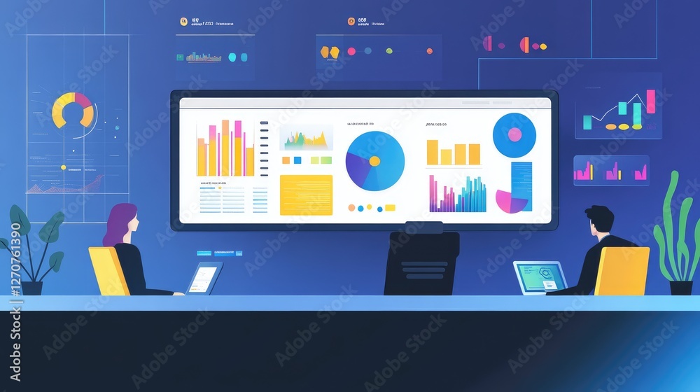 Poster ai-powered analytics dashboard with futuristic holographic interface, showcasing real-time data proc