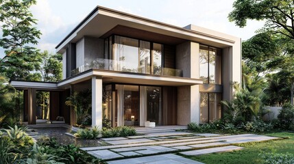 Fototapeta premium Luxury Modern House Design, Tropical Setting