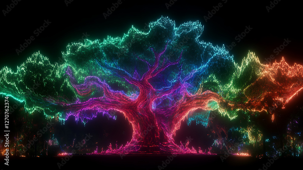 Wall mural luminous tree of life a symbol of growth and connection illuminated in glowing spectrum colors