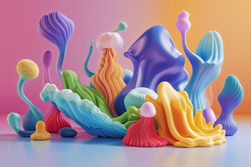 Colorful Organic 3D Shapes on Vibrant Backgrounds