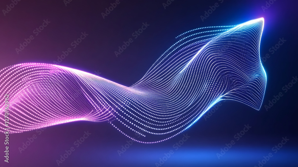 Wall mural luminous wave formed of dotted lines in gradient colors on dark gradient background composition