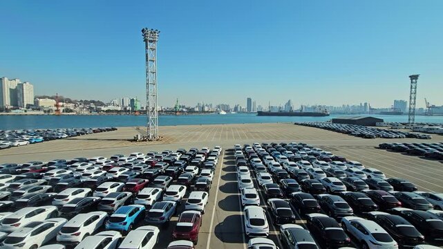 RO-RO, Car Terminal At The Port of Wolmi Island In Incheon, South Korea. - wide shot