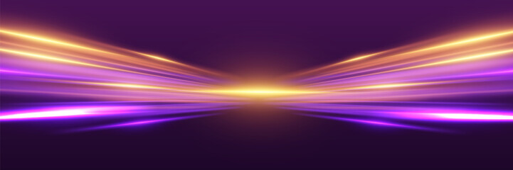 Naklejka premium Speed ​​light neon lines. Dynamic flash of light.