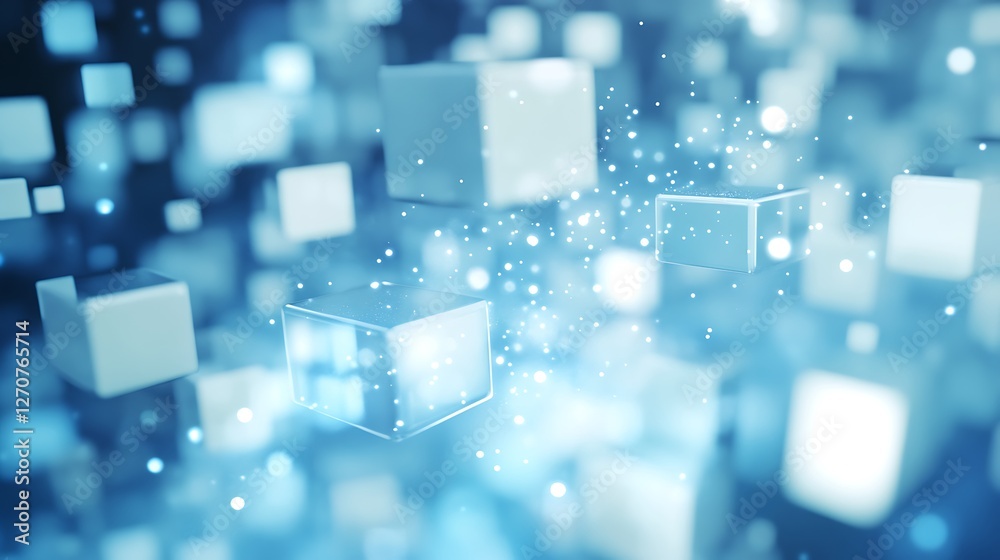 Poster Abstract digital cubes floating in space.  Possible use in technology background