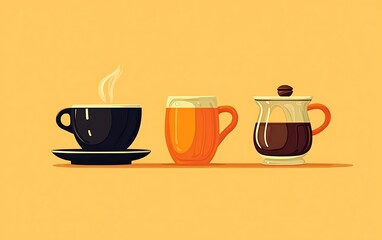 Cartoon coffee and beer cups, illustration, drinks, simple background
