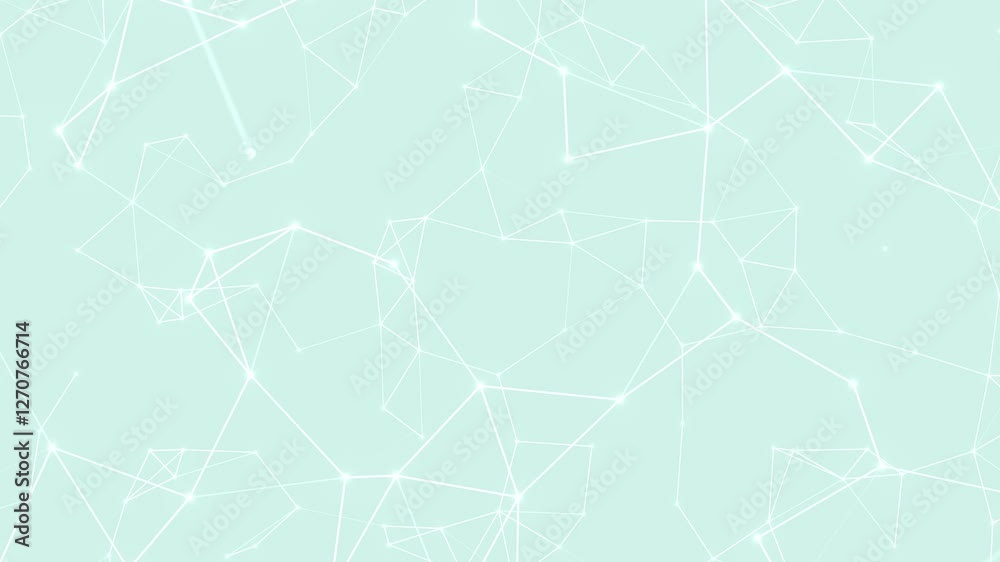 Poster Pastel green evolving plexus connection web or network animation, white lines geometric 3d corporate background