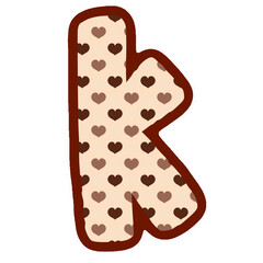 a brown and white heart shaped letter k