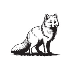 Fox in Ink: An elegant ink drawing of a fox in a watchful stance, its fur rendered with delicate shading and attention to detail.