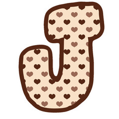 a brown and white letter J with hearts on it