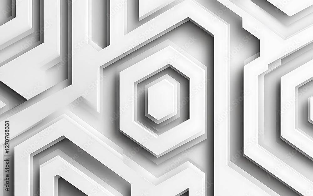Aufkleber abstract geometric pattern, white hexagons, seamless background, design element, 3d effect, backdrop