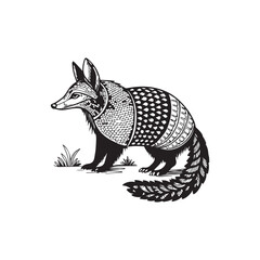 Arctic Fox Line Sketch Isolated on White Background