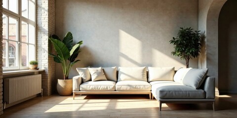 Serene Living Room with Sectional Sofa and Sunlight Streaming Through Large Window
