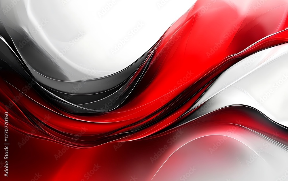 Poster Dynamic abstract design with red, black, and white flowing waves for modern background use