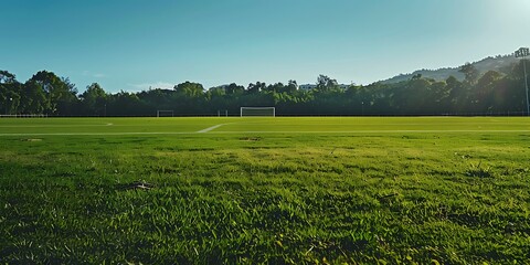 A blank scoreboard at a sports field with green grass and a clear sky in the background