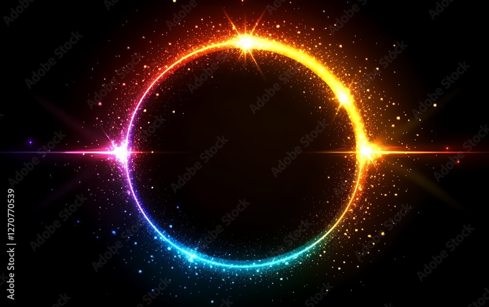 Fototapete Abstract glowing circle frame with particle effects on a black background for graphic design use