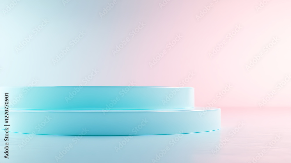 Poster minimalistic presentation platform with round shapes and soft pastel gradient background design conc