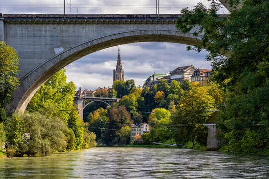 Lorraine Bridge over the Aare River in Bern, Switzerland during autumn